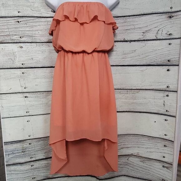 Mine Medium Salmon Pink Strapless Hi-low Dress - Picture 1 of 8